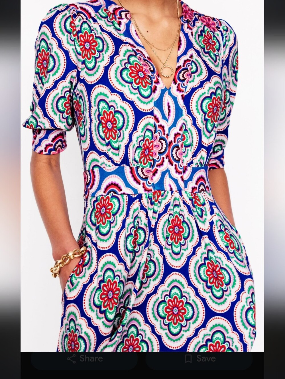 Boden Lily Jersey Midi Tea Dress Size 4 Bright Blue Botanic Blush - Picture 2 of 10